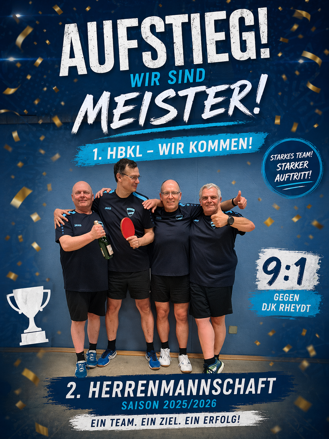 2. Mannschaft gewinnt die Meisterschaft und steigt in die 1.HBKL auf